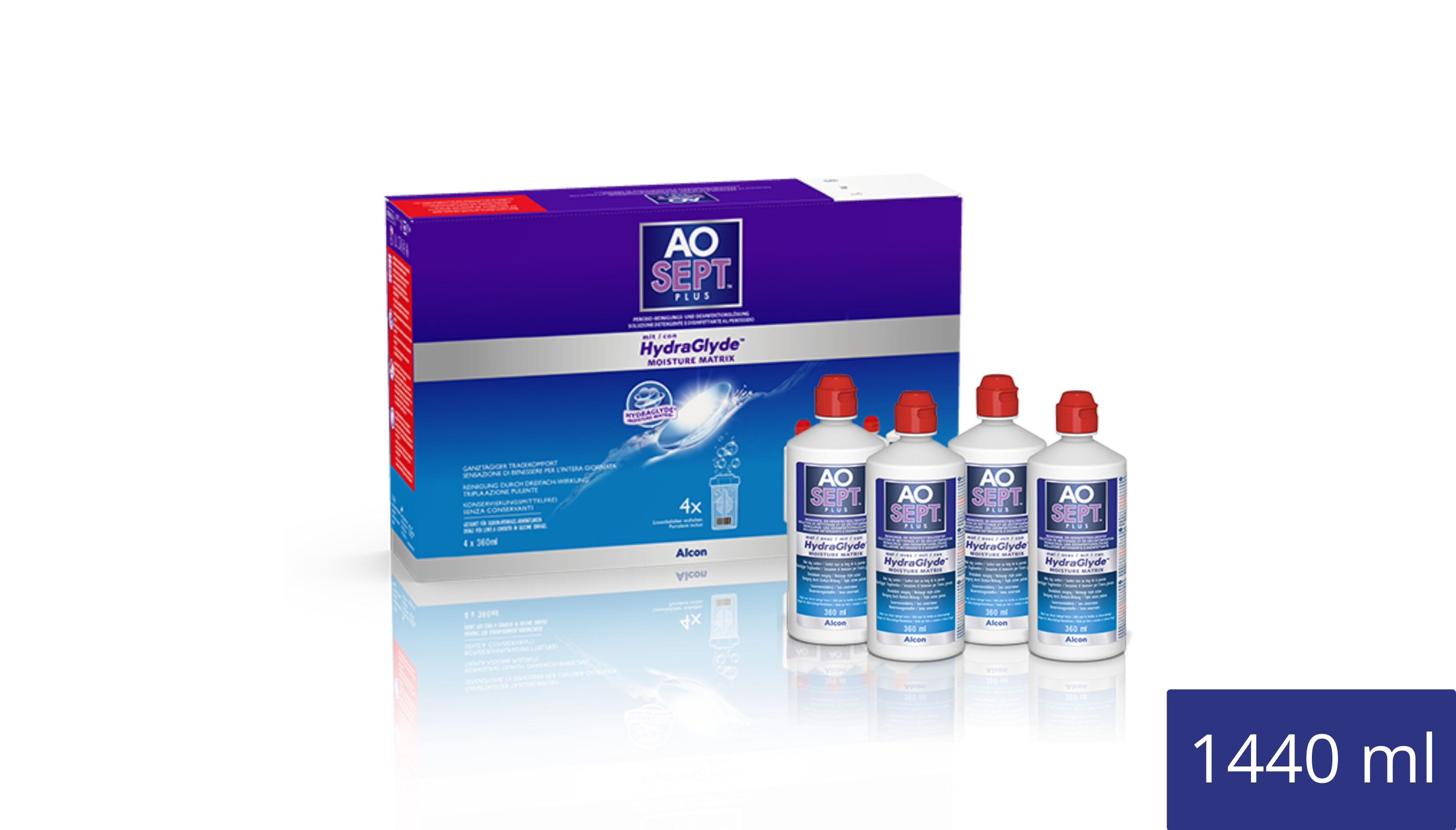 AOSept Plus mit HydraGlyde Kontaktlinsen-Pflegemittel 1440 ml Peroxid-System für Silikon-Hydrogel-Linsen